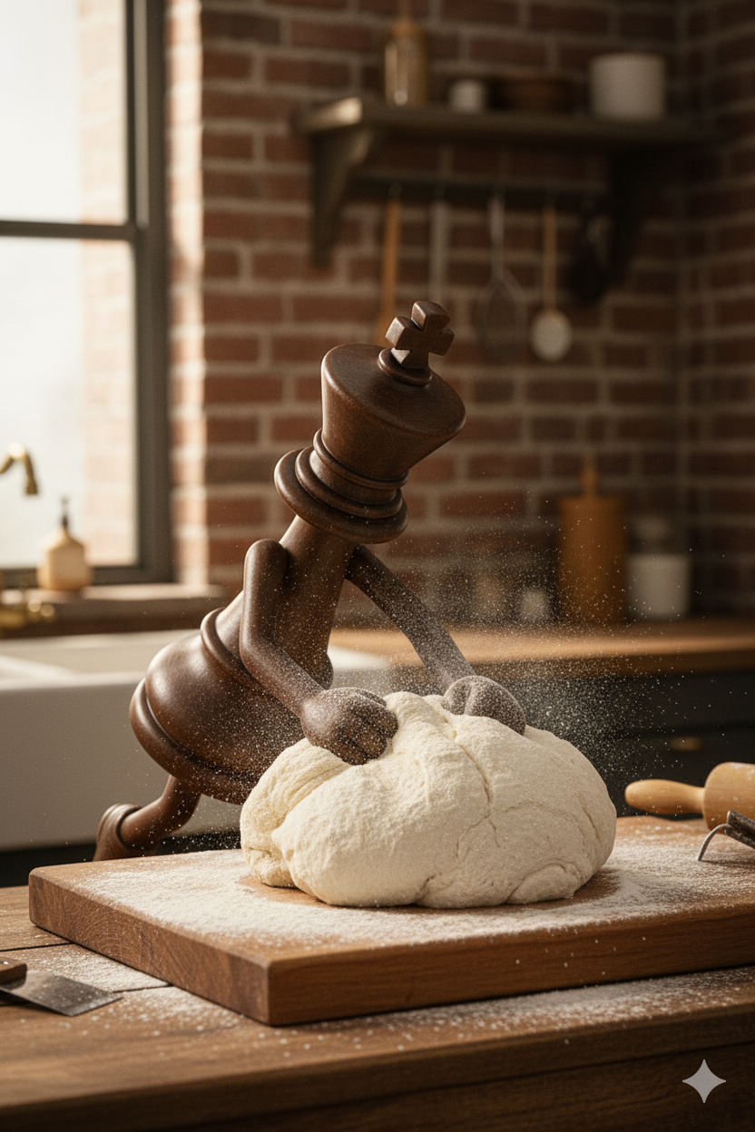 chess king kneading dough